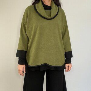 Habitat Moss Green Wool Blend Boxy Cowlneck Lagenlook Pullover Top Women’s Small